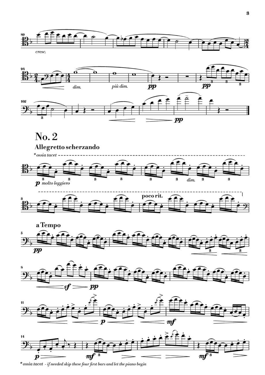 Second page of the trombone part for Debussy's Deux Arabesques, showing the continuation of the first arabesque and the beginning of the second.